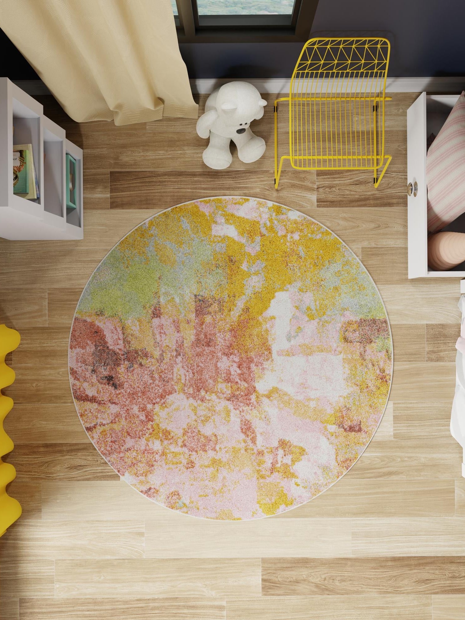 Multicolor 5' 1 x 5' 1 Whimsy Kids Round Area Rug for Baby Nursery, Toddler Playroom, Bedrooms