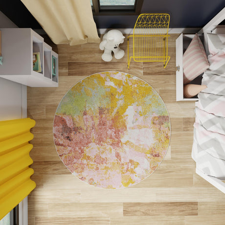 Multicolor 6' 1 x 6' 1 Whimsy Kids Round Area Rug for Baby Nursery, Toddler Playroom,  Bedrooms Playful Fun Design Easy Clean Carpet for Sale at Rug Engine