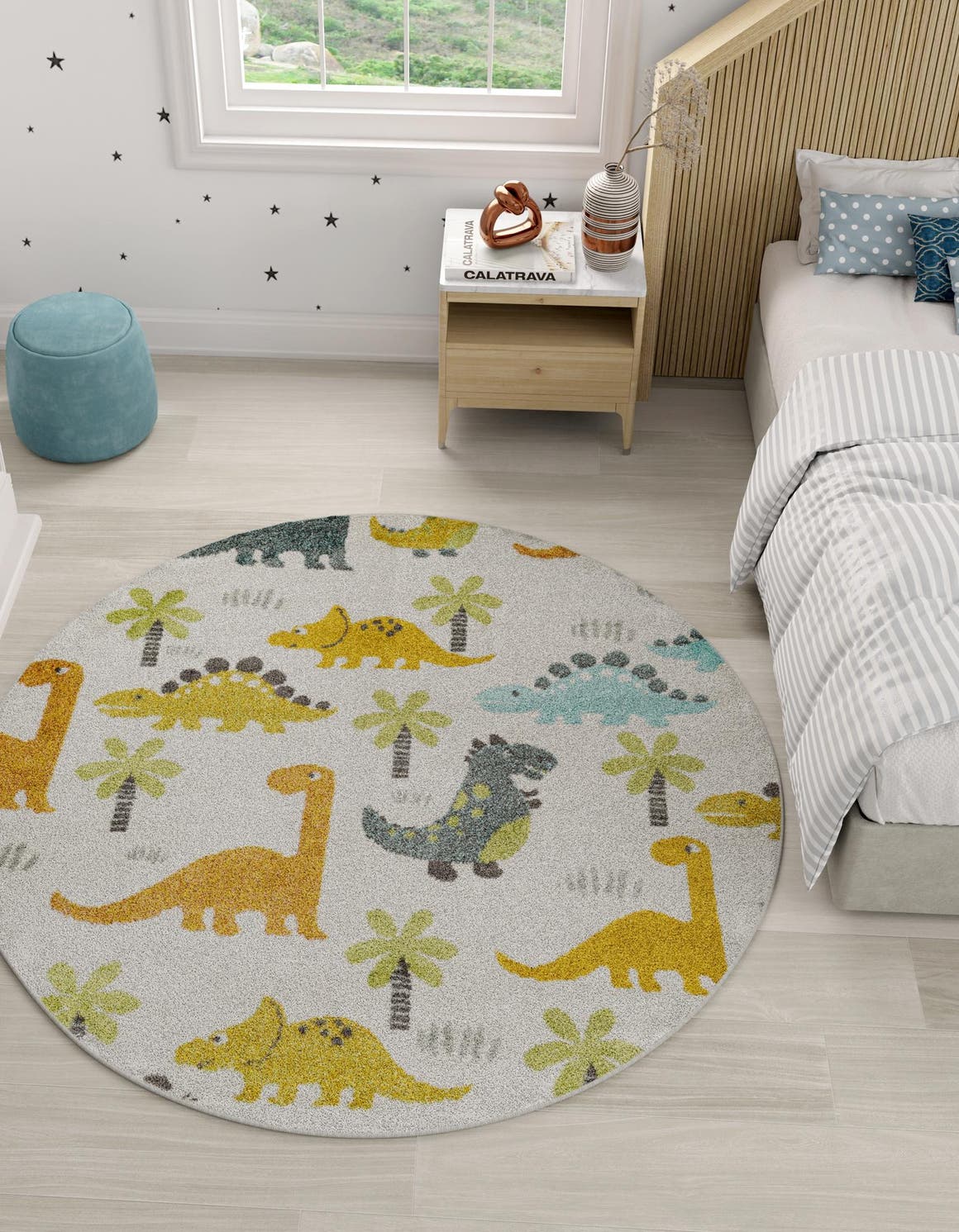 Ivory 2' 2 x 2' 2 Whimsy Kids Round Area Rug for Baby Nursery, Toddler Playroom, Bedrooms