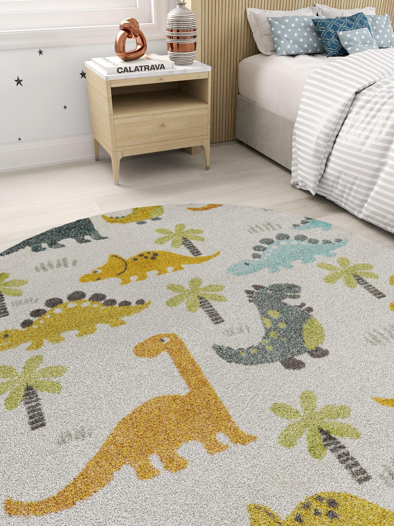 Ivory 2' 2 x 2' 2 Whimsy Kids Round Area Rug for Baby Nursery, Toddler Playroom, Bedrooms