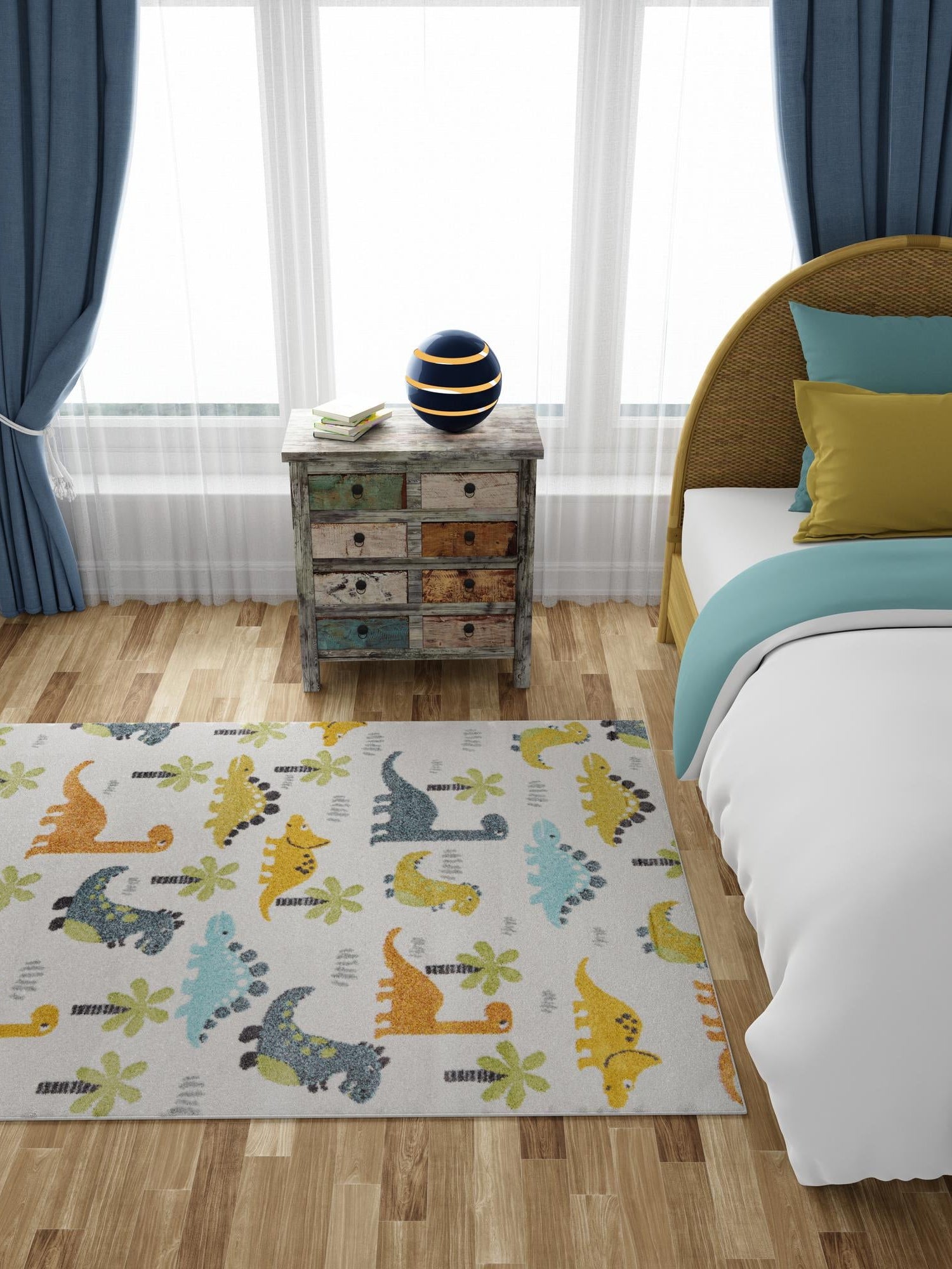 Ivory 4' 1 x 6' 1 Whimsy Kids Rectangle Area Rug for Baby Nursery, Toddler Playroom, Bedrooms