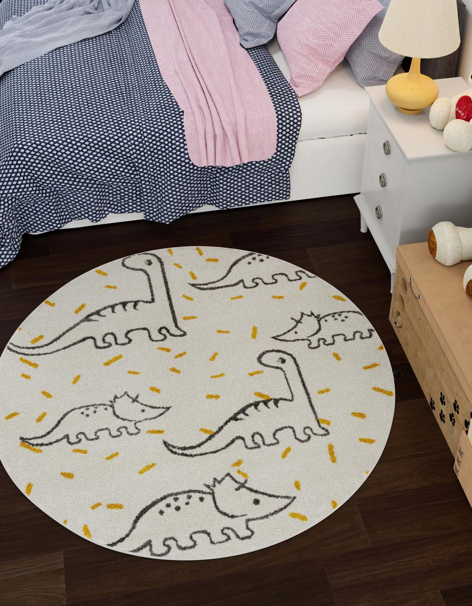 Ivory 3' 3 x 3' 3 Whimsy Kids Round Area Rug for Baby Nursery, Toddler ...