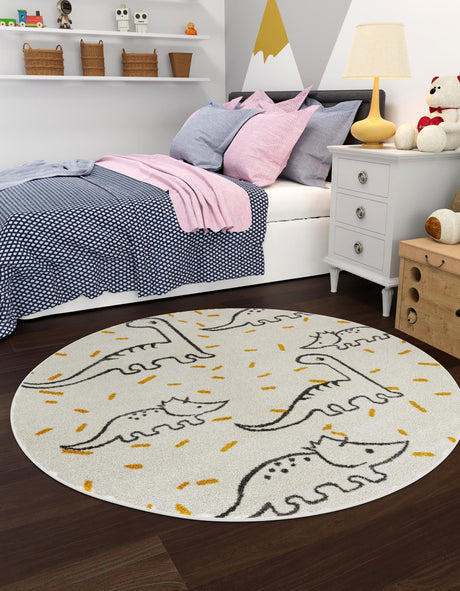 Ivory 2' 2 x 2' 2 Whimsy Kids Round Area Rug for Baby Nursery, Toddler Playroom,  Bedrooms Playful Fun Design Easy Clean Carpet for Sale at Rug Engine