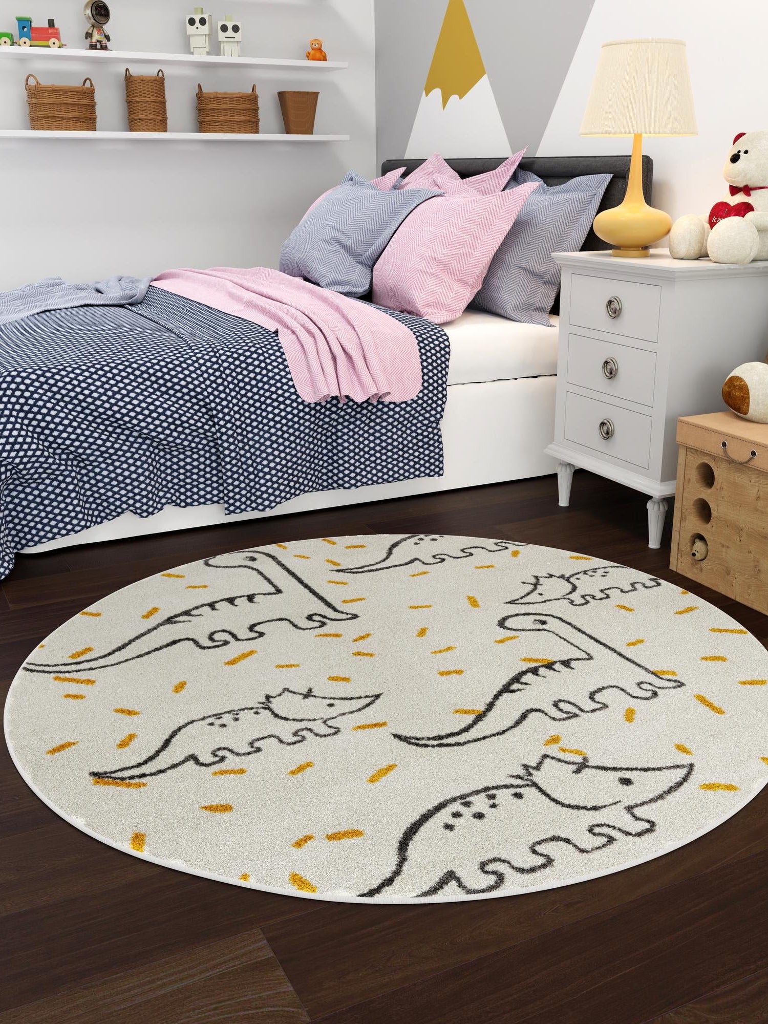 Ivory 6' 1 x 6' 1 Whimsy Kids Round Area Rug for Baby Nursery, Toddler Playroom, Bedrooms