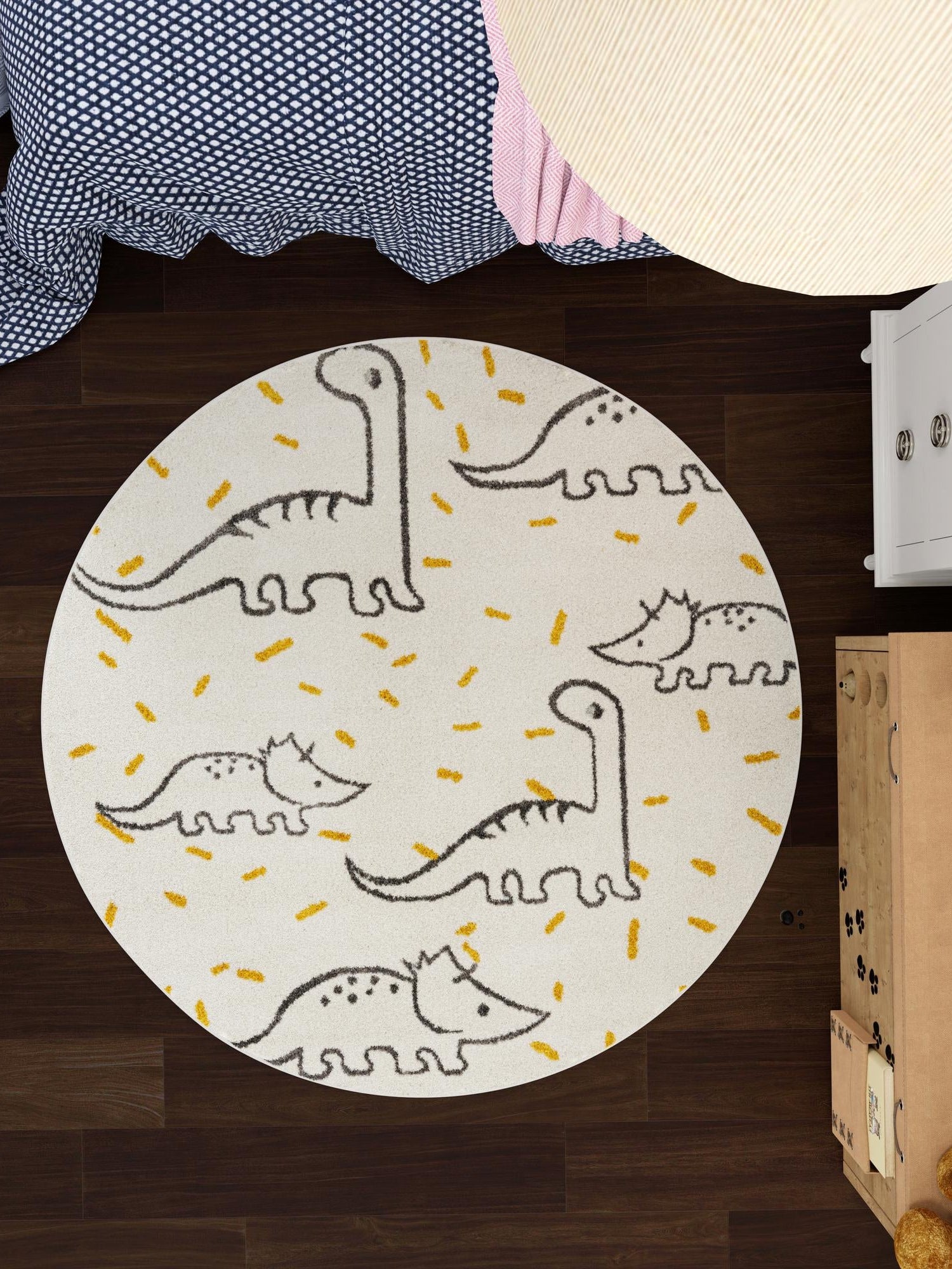 Ivory 3' 3 x 3' 3 Whimsy Kids Round Area Rug for Baby Nursery, Toddler Playroom, Bedrooms