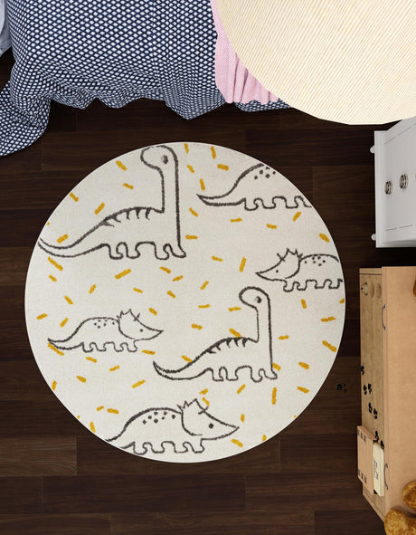Ivory 7' 10 x 7' 10 Whimsy Kids Round Area Rug for Baby Nursery, Toddler Playroom,  Bedrooms Playful Fun Design Easy Clean Carpet for Sale at Rug Engine