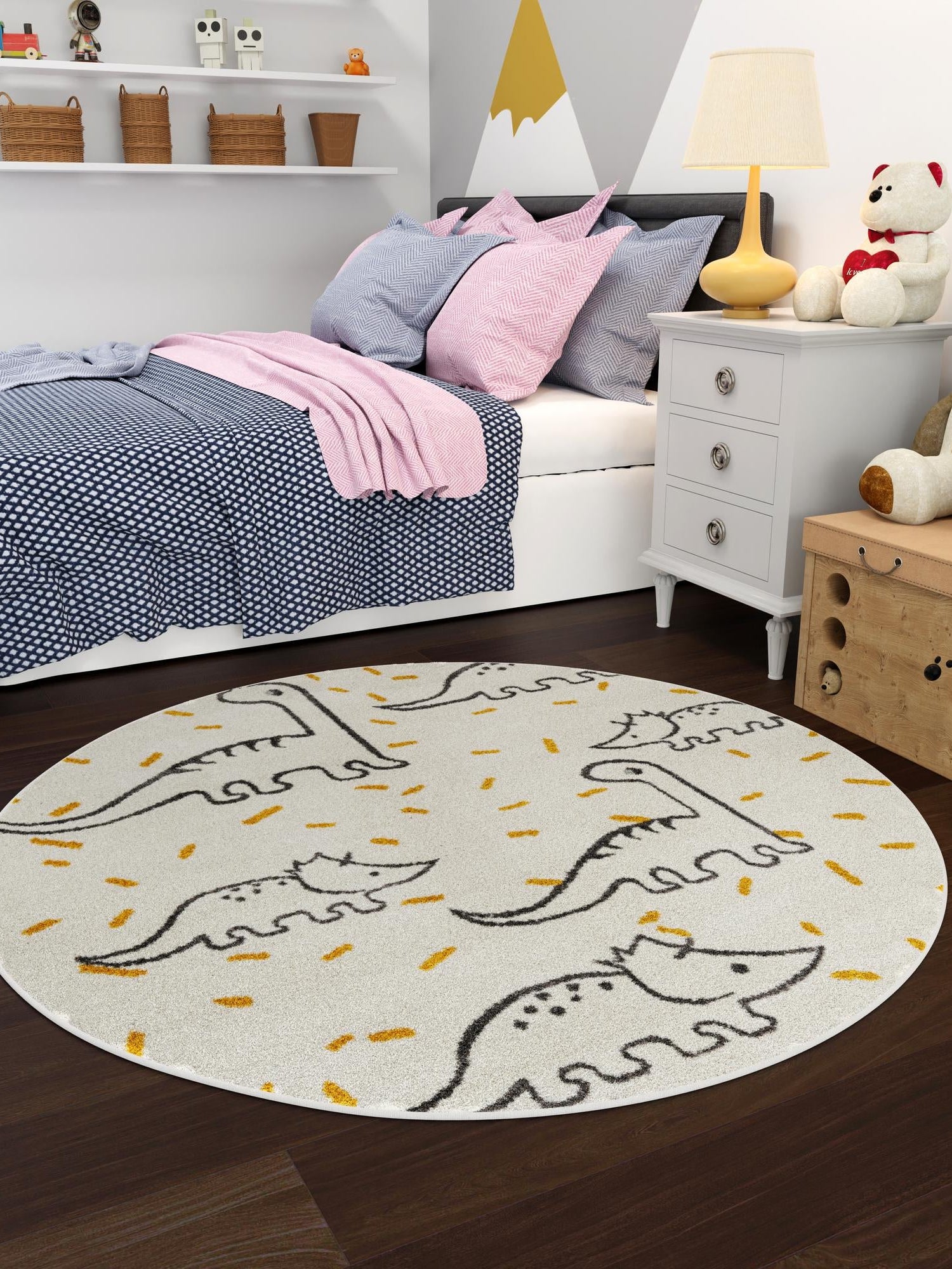 Ivory 7' 10 x 7' 10 Whimsy Kids Round Area Rug for Baby Nursery, Toddler Playroom, Bedrooms