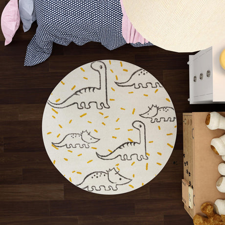 Ivory 2' 2 x 2' 2 Whimsy Kids Round Area Rug for Baby Nursery, Toddler Playroom,  Bedrooms Playful Fun Design Easy Clean Carpet for Sale at Rug Engine