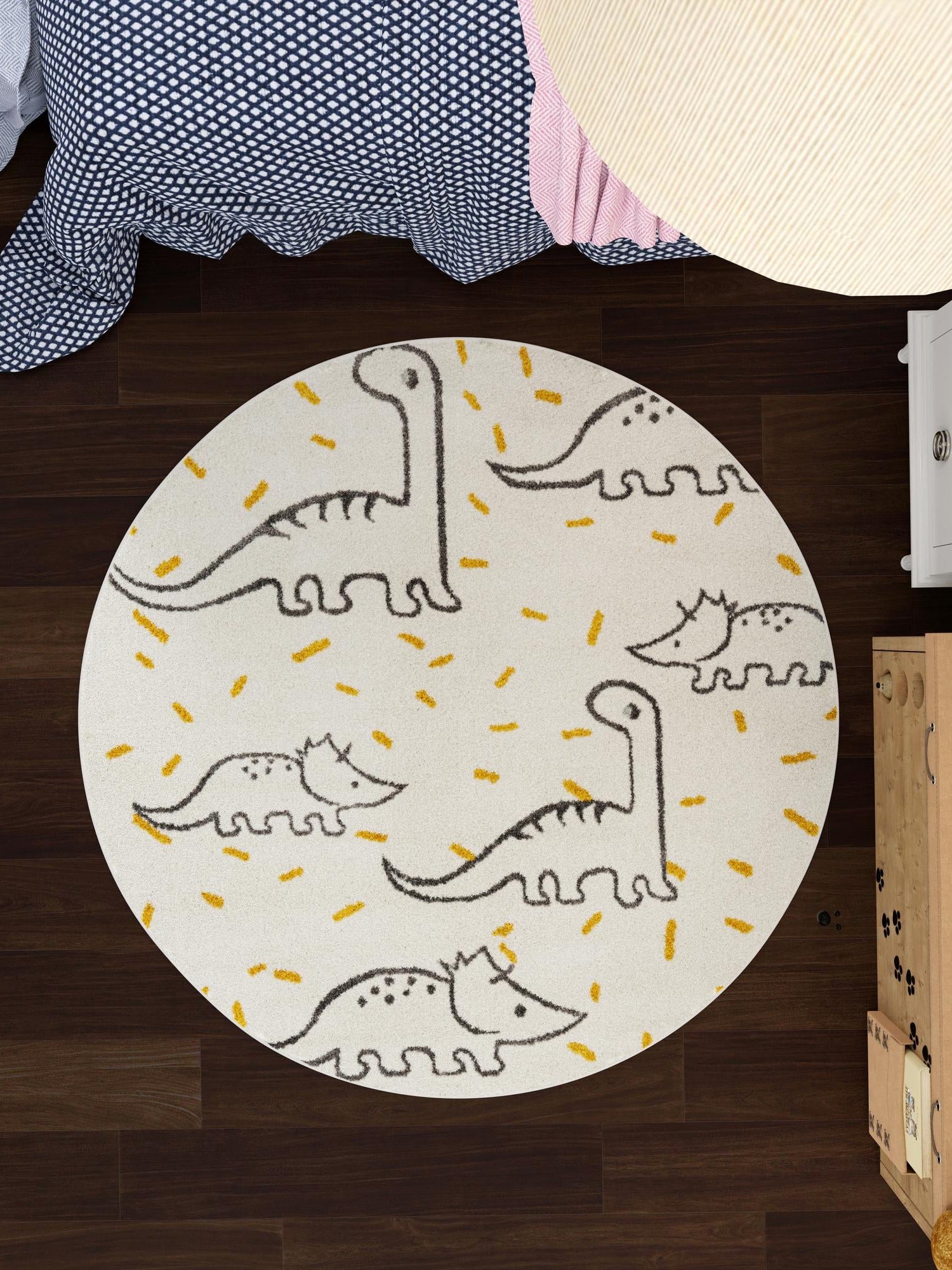 Ivory 7' 10 x 7' 10 Whimsy Kids Round Area Rug for Baby Nursery, Toddler Playroom, Bedrooms