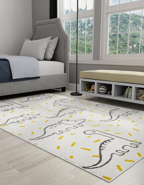 Ivory 5' 3 x 8' Whimsy Kids Rectangle Area Rug for Baby Nursery, Toddler Playroom,  Bedrooms Playful Fun Design Easy Clean Carpet for Sale at Rug Engine
