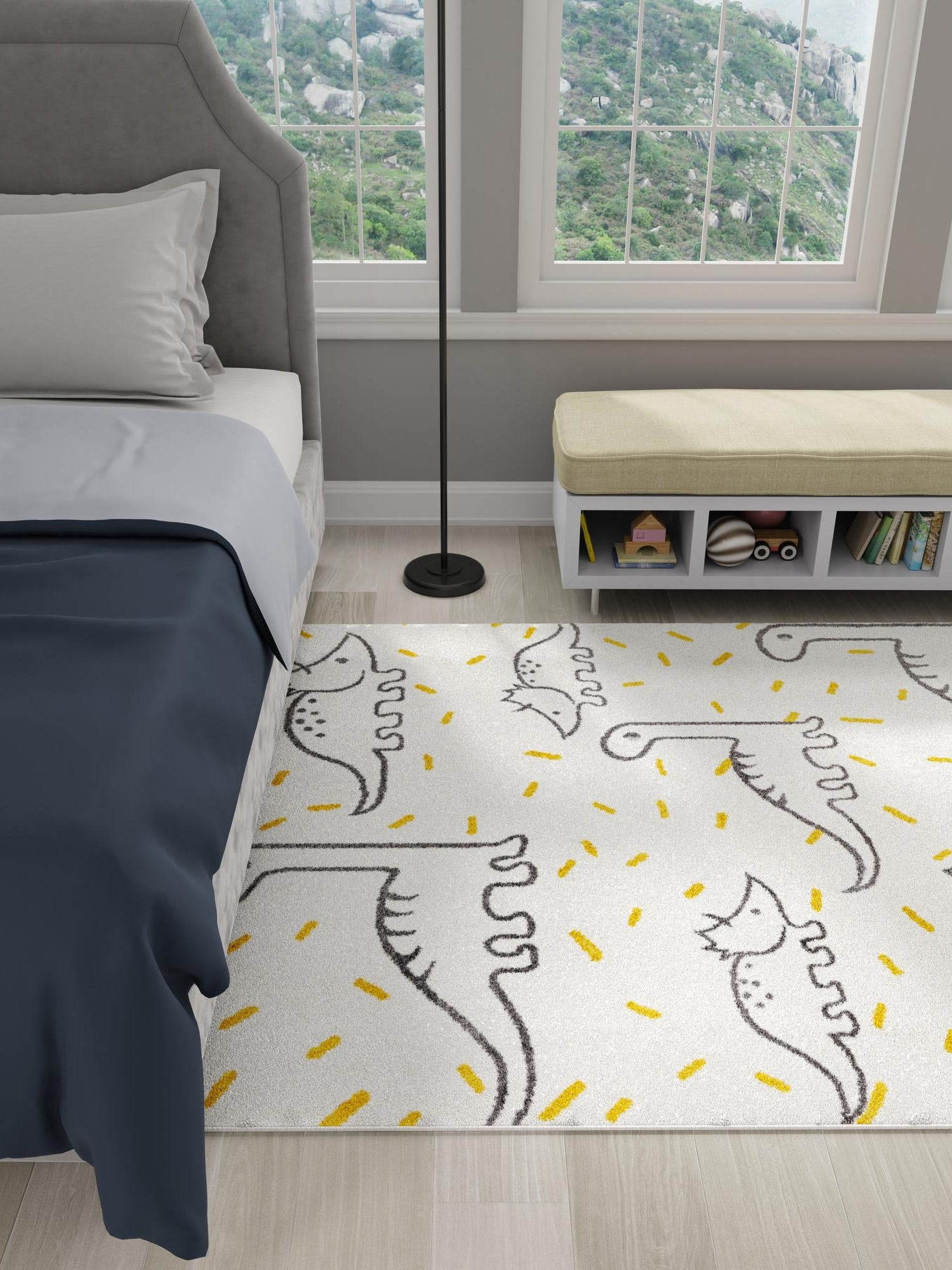 Ivory 4' 1 x 6' 1 Whimsy Kids Rectangle Area Rug for Baby Nursery, Toddler Playroom, Bedrooms