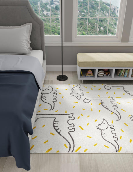 Ivory 4' 1 x 6' 1 Whimsy Kids Rectangle Area Rug for Baby Nursery, Toddler Playroom,  Bedrooms Playful Fun Design Easy Clean Carpet for Sale at Rug Engine