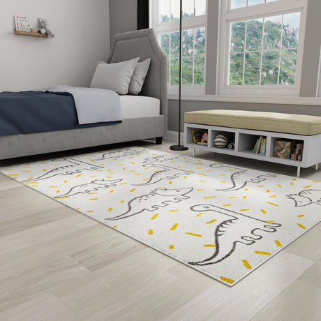 Ivory 7' 10 x 10' Whimsy Kids Rectangle Area Rug for Baby Nursery, Toddler Playroom,  Bedrooms Playful Fun Design Easy Clean Carpet for Sale at Rug Engine