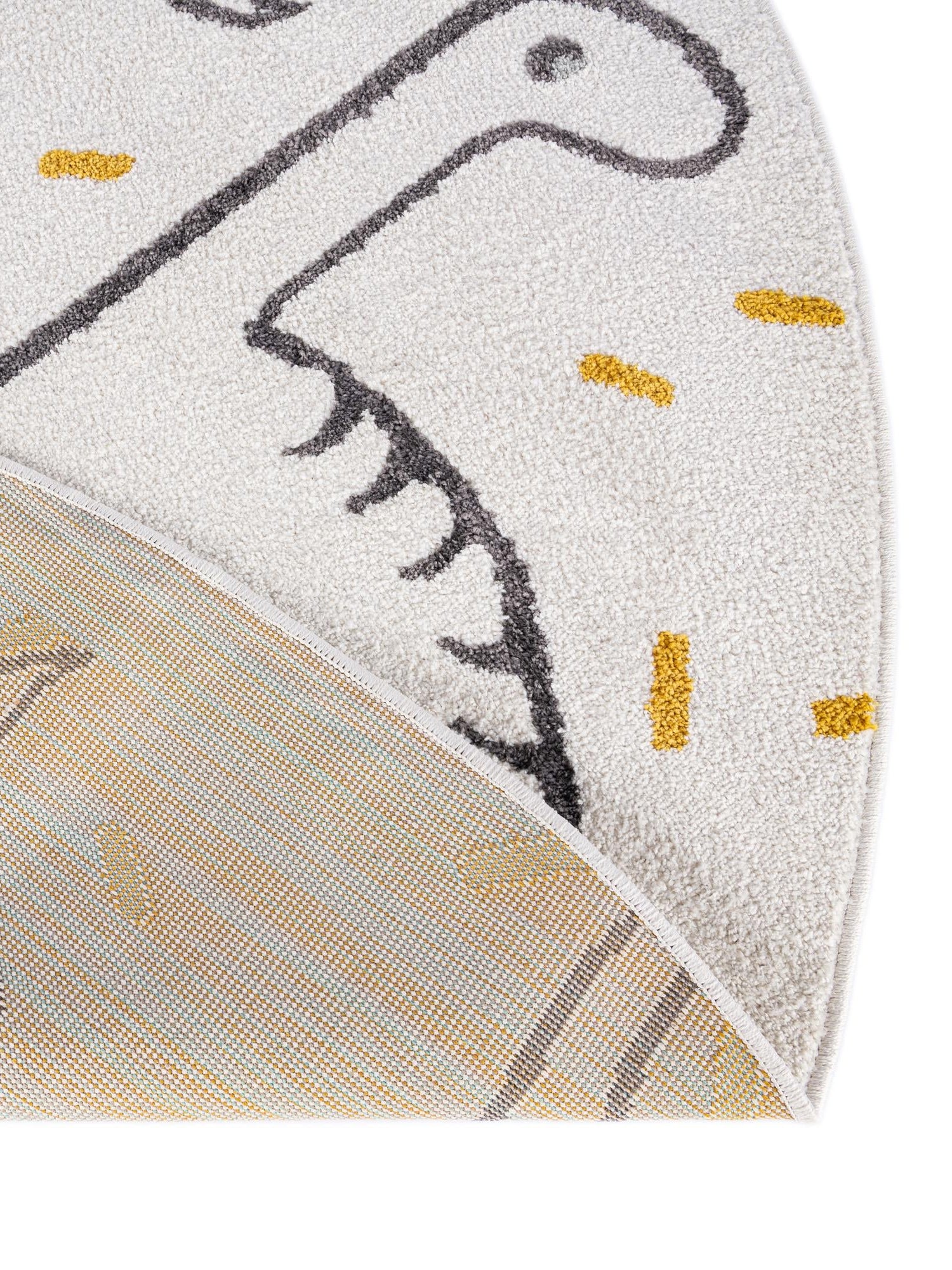 Ivory 7' 10 x 7' 10 Whimsy Kids Round Area Rug for Baby Nursery, Toddler Playroom, Bedrooms