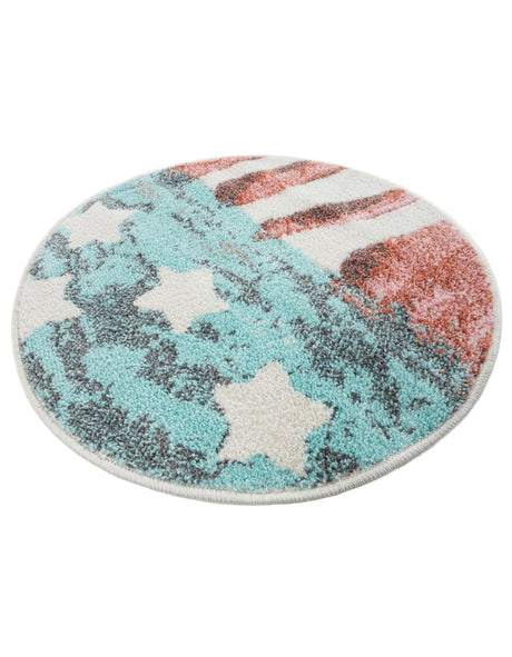Red and Blue 2' 2 x 2' 2 Whimsy Kids Round Area Rug for Baby Nursery, Toddler Playroom,  Bedrooms Playful Fun Design Easy Clean Carpet for Sale at Rug Engine