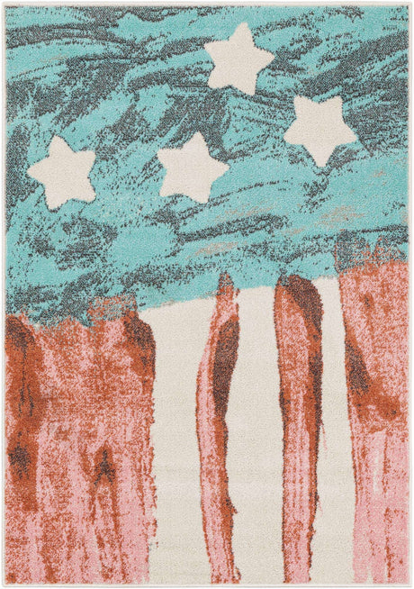 Red and Blue 4' 1 x 6' 1 Whimsy Kids Rectangle Rug