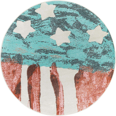 Red and Blue 5' 1 x 5' 1 Whimsy Kids Round Rug