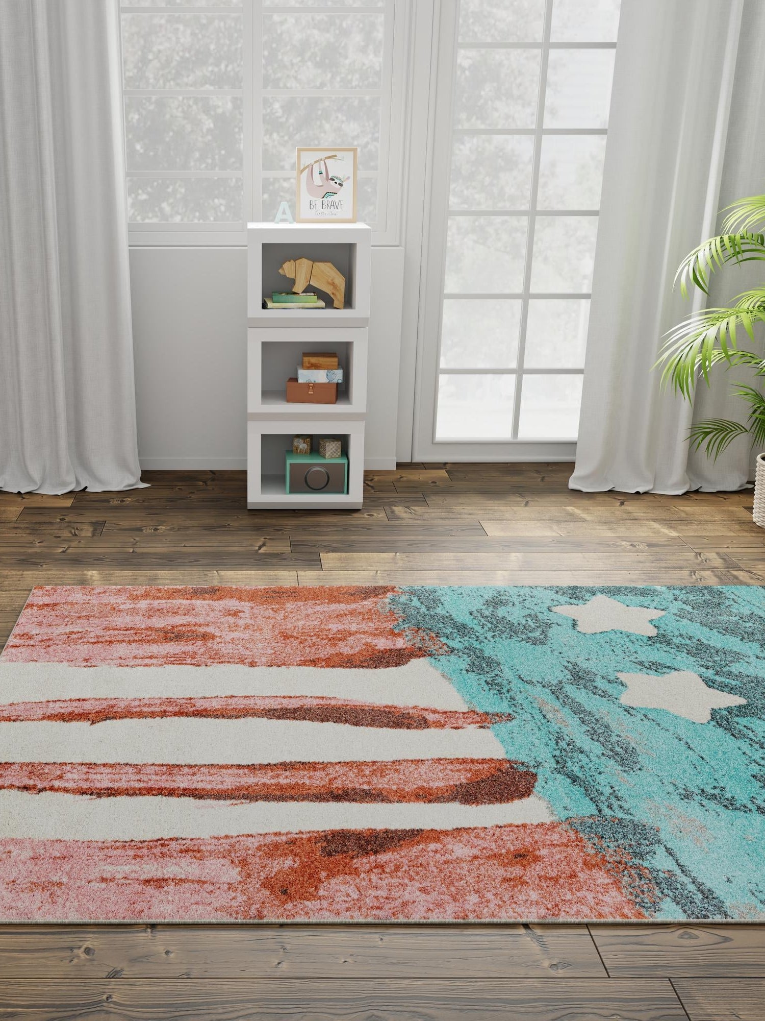 Red and Blue 7' 10 x 10' Whimsy Kids Rectangle Area Rug for Baby Nursery, Toddler Playroom, Bedrooms