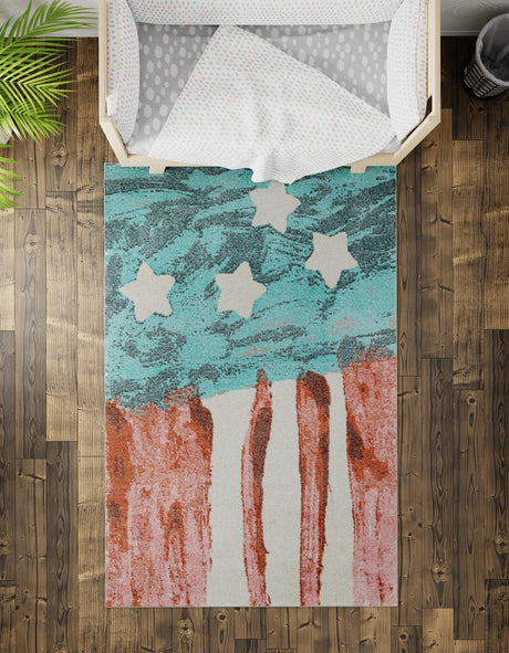 Red and Blue 2' 2 x 3' 1 Whimsy Kids Rectangle Area Rug for Baby Nursery, Toddler Playroom,  Bedrooms Playful Fun Design Easy Clean Carpet for Sale at Rug Engine