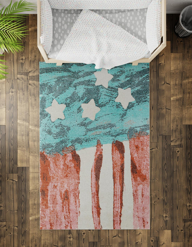 Red and Blue 5' 3 x 8' Whimsy Kids Rectangle Rug