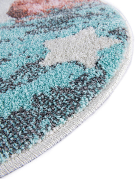 Red and Blue 7' 10 x 7' 10 Whimsy Kids Round Area Rug for Baby Nursery, Toddler Playroom,  Bedrooms Playful Fun Design Easy Clean Carpet for Sale at Rug Engine