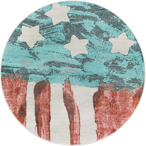 Red and Blue 6' 1 x 6' 1 Whimsy Kids Round Rug