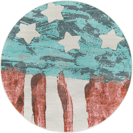 Red and Blue 6' 1 x 6' 1 Whimsy Kids Round Rug