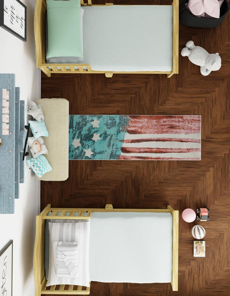 Red and Blue 2' 2 x 6' 1 Whimsy Kids Runner Area Rug for Baby Nursery, Toddler Playroom,  Bedrooms Playful Fun Design Easy Clean Carpet for Sale at Rug Engine