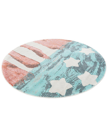Red and Blue 7' 10 x 7' 10 Whimsy Kids Round Area Rug for Baby Nursery, Toddler Playroom,  Bedrooms Playful Fun Design Easy Clean Carpet for Sale at Rug Engine
