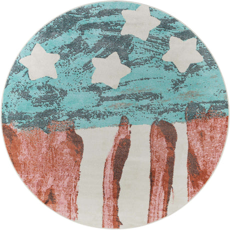 Red and Blue 8' x 8' Whimsy Kids Round Rug