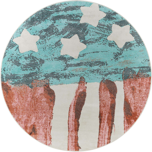 Red and Blue 8' x 8' Whimsy Kids Round Rug