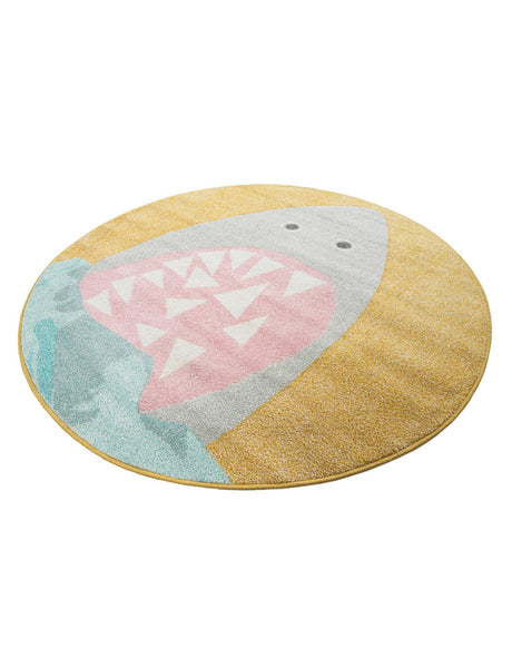 Yellow 5' 1 x 5' 1 Whimsy Kids Round Area Rug for Baby Nursery, Toddler Playroom,  Bedrooms Playful Fun Design Easy Clean Carpet for Sale at Rug Engine