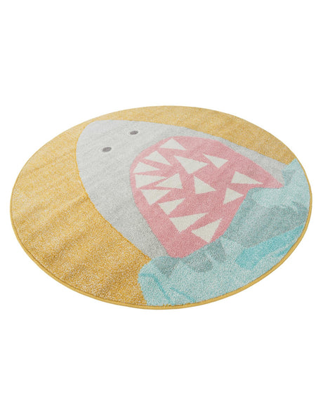 Yellow 5' 1 x 5' 1 Whimsy Kids Round Area Rug for Baby Nursery, Toddler Playroom,  Bedrooms Playful Fun Design Easy Clean Carpet for Sale at Rug Engine