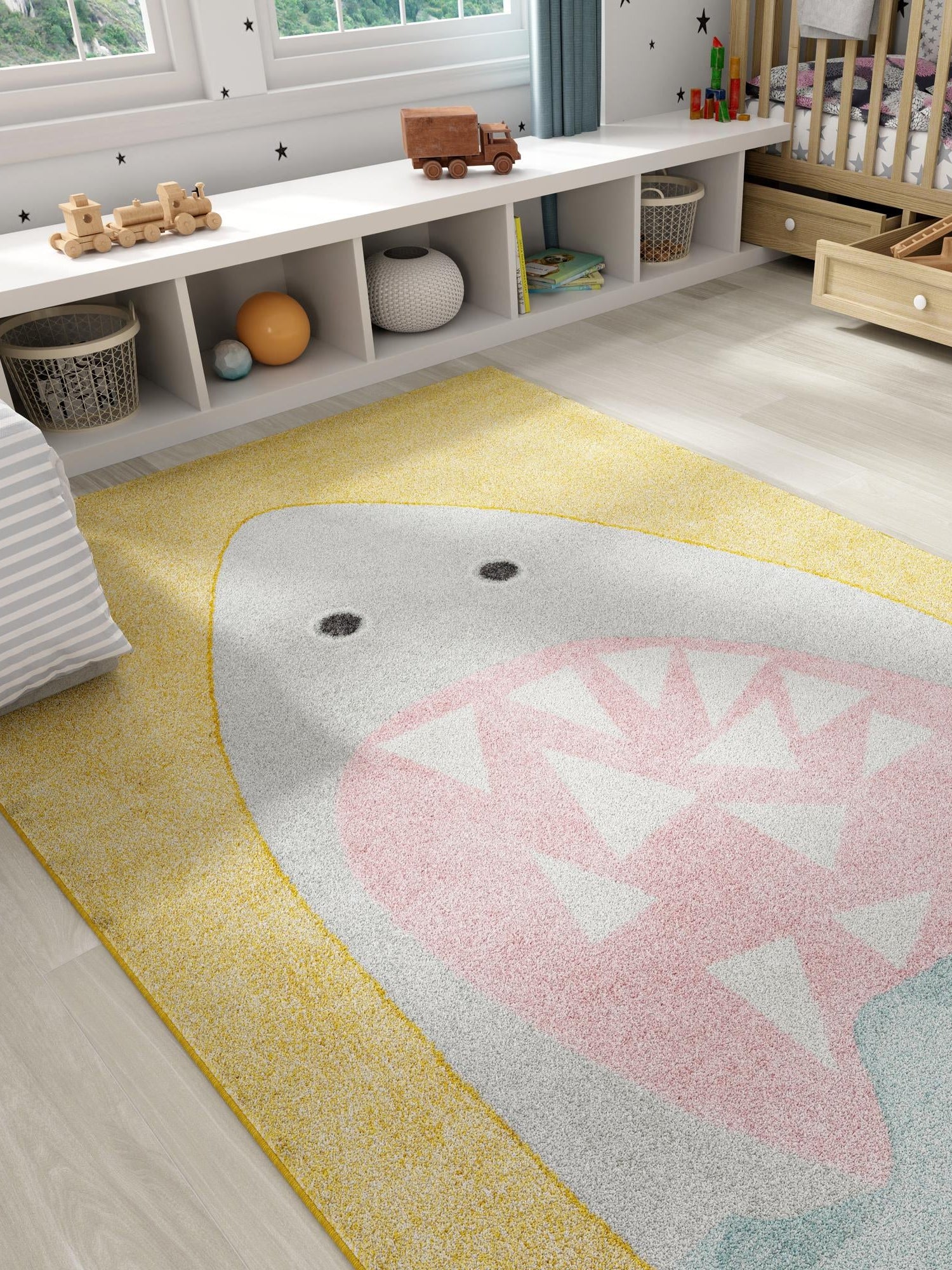 Yellow 2' 2 x 3' 1 Whimsy Kids Rectangle Area Rug for Baby Nursery, Toddler Playroom, Bedrooms