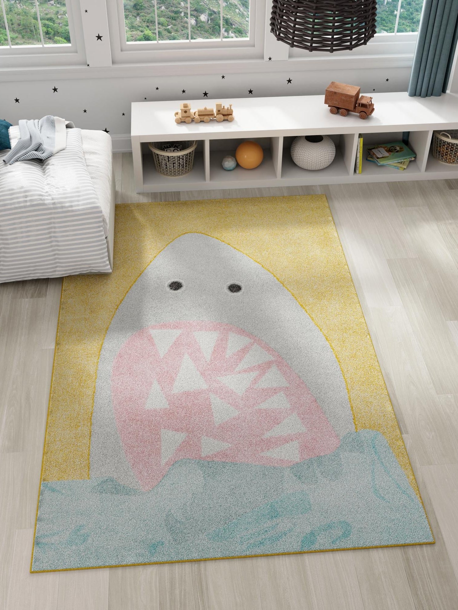 Yellow 2' 2 x 3' 1 Whimsy Kids Rectangle Area Rug for Baby Nursery, Toddler Playroom, Bedrooms