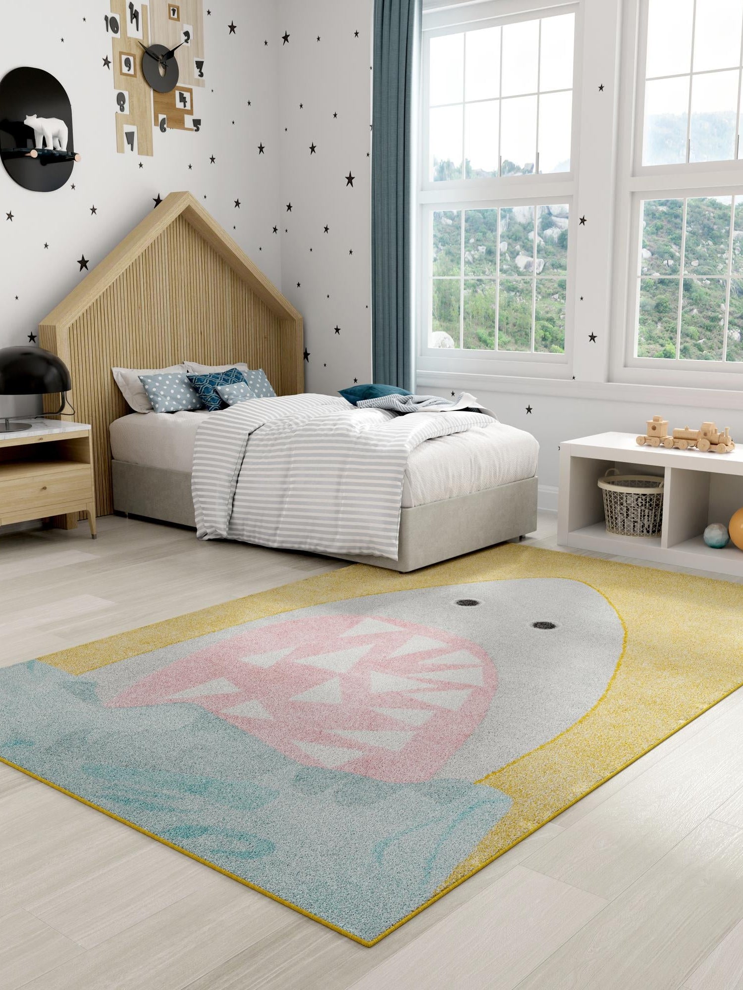 Yellow 2' 2 x 3' 1 Whimsy Kids Rectangle Area Rug for Baby Nursery, Toddler Playroom, Bedrooms