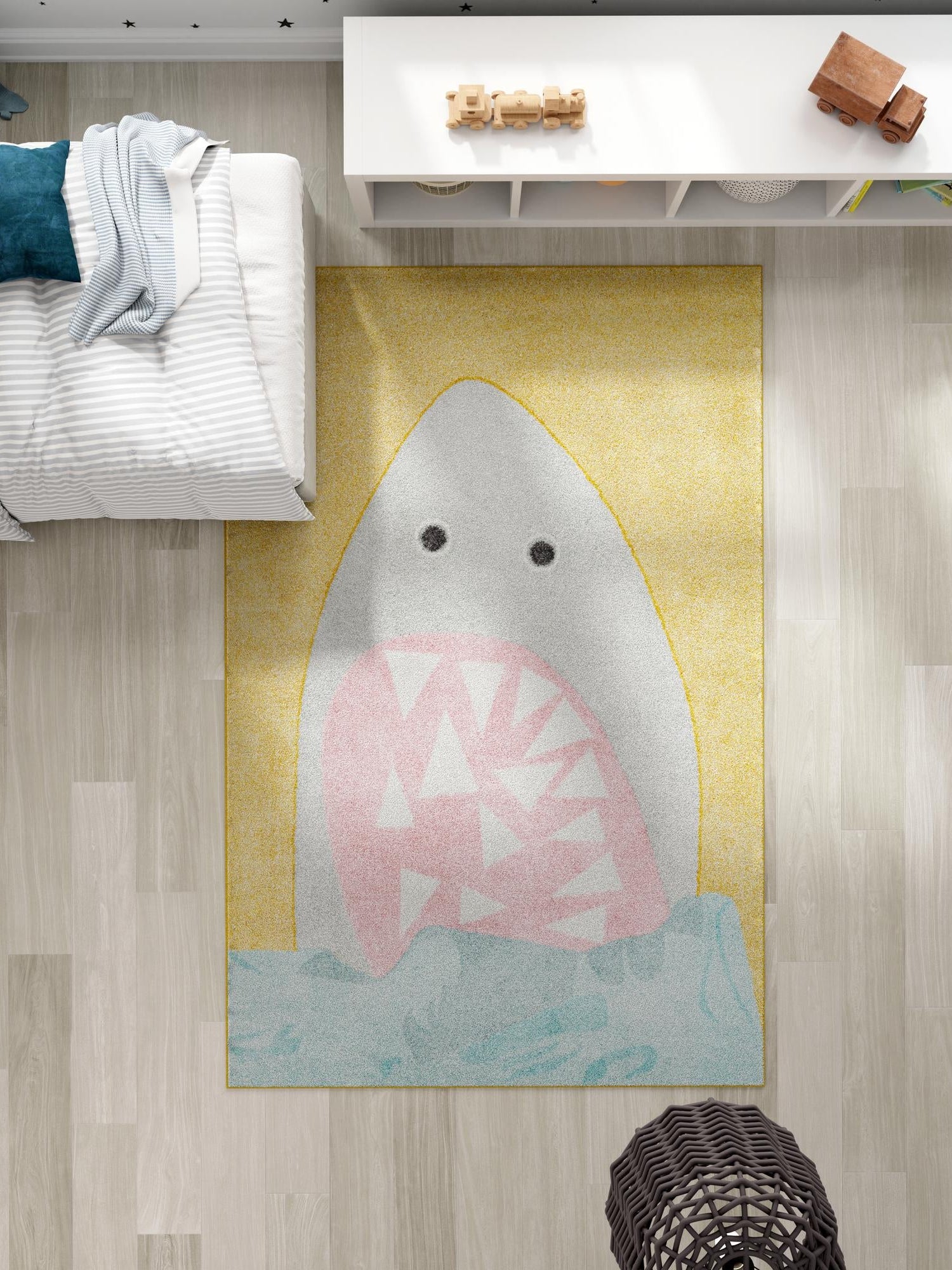 Yellow 4' 1 x 6' 1 Whimsy Kids Rectangle Area Rug for Baby Nursery, Toddler Playroom, Bedrooms