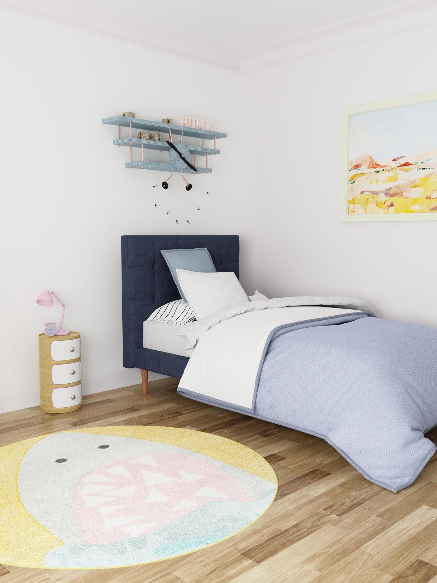 Yellow 7' 10 x 7' 10 Whimsy Kids Round Area Rug for Baby Nursery, Toddler Playroom, Bedrooms