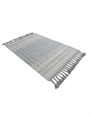 Cool Gray 4' 1 x 6' 1 Eco Bohemian Indoor Outdoor Rectangle Area Rug Weather Resistant for Patio, Deck, Terrace, Balcony, Porch 100% Recycled PET Polyester Carpet Mat for Sale at Rug Engine