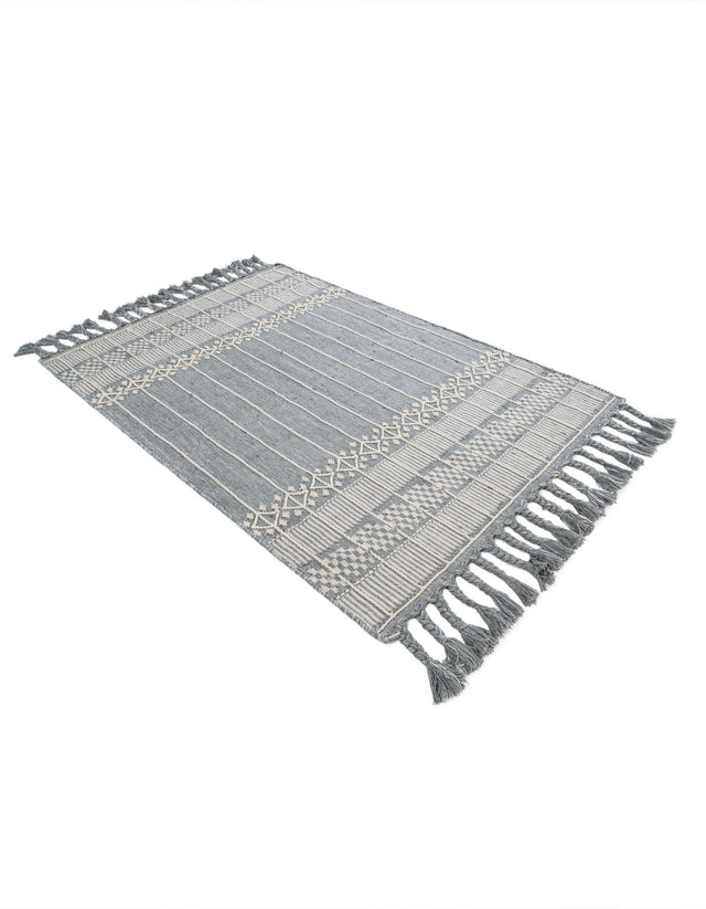 Cool Gray 4' 1 x 6' 1 Eco Bohemian Indoor Outdoor Rectangle Area Rug Weather Resistant for Patio, Deck, Terrace, Balcony, Porch 100% Recycled PET Polyester Carpet Mat for Sale at Rug Engine