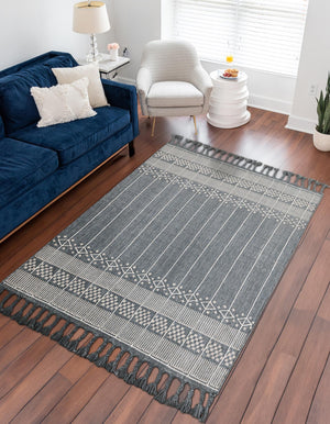 Cool Gray 4' 1 x 6' 1 Eco Bohemian Indoor Outdoor Rectangle Area Rug Weather Resistant for Patio, Deck, Terrace, Balcony, Porch 100% Recycled PET Polyester Carpet Mat for Sale at Rug Engine