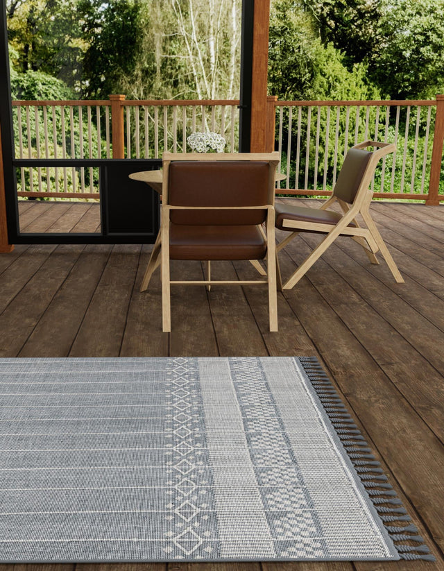 Cool Gray 7' 10 x 10' Eco Bohemian Indoor Outdoor Rectangle Area Rug Weather Resistant for Patio, Deck, Terrace, Balcony, Porch 100% Recycled PET Polyester Carpet Mat for Sale at Rug Engine