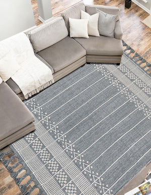 Cool Gray 9' x 12' Eco Bohemian Indoor Outdoor Rectangle Area Rug Weather Resistant for Patio, Deck, Terrace, Balcony, Porch 100% Recycled PET Polyester Carpet Mat for Sale at Rug Engine