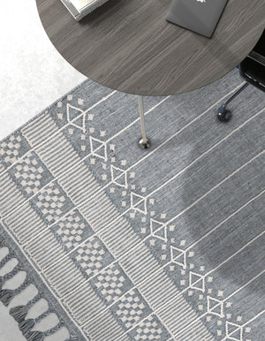 Cool Gray 2' x 3' 1 Eco Bohemian Indoor Outdoor Rectangle Area Rug Weather Resistant for Patio, Deck, Terrace, Balcony, Porch 100% Recycled PET Polyester Carpet Mat for Sale at Rug Engine
