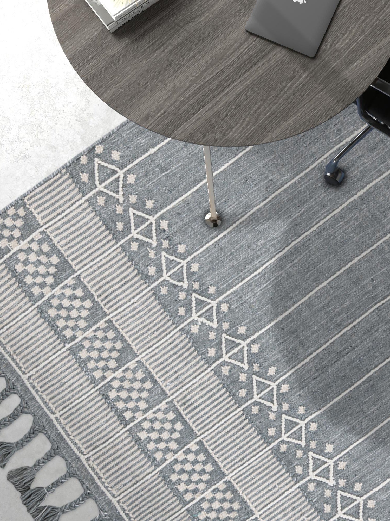 Cool Gray 9' x 12' Eco Bohemian Indoor Outdoor Rectangle Area Rug Weather Resistant for Patio, Deck, Terrace, Balcony, Porch 100% Recycled PET Polyester Carpet Mat for Sale at Rug Engine