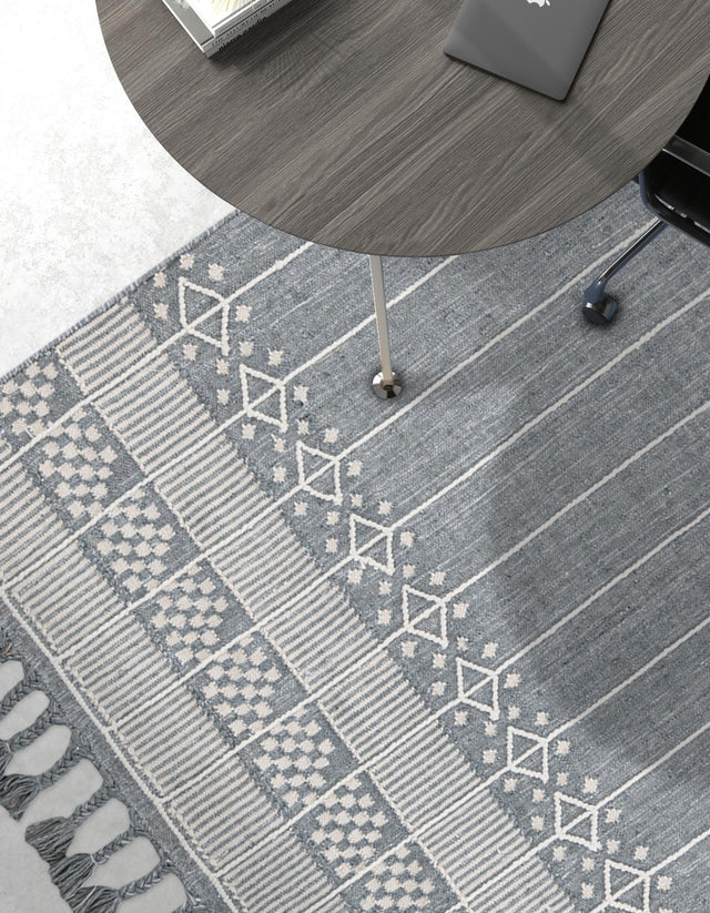 Cool Gray 9' x 12' Eco Bohemian Indoor Outdoor Rectangle Area Rug Weather Resistant for Patio, Deck, Terrace, Balcony, Porch 100% Recycled PET Polyester Carpet Mat for Sale at Rug Engine