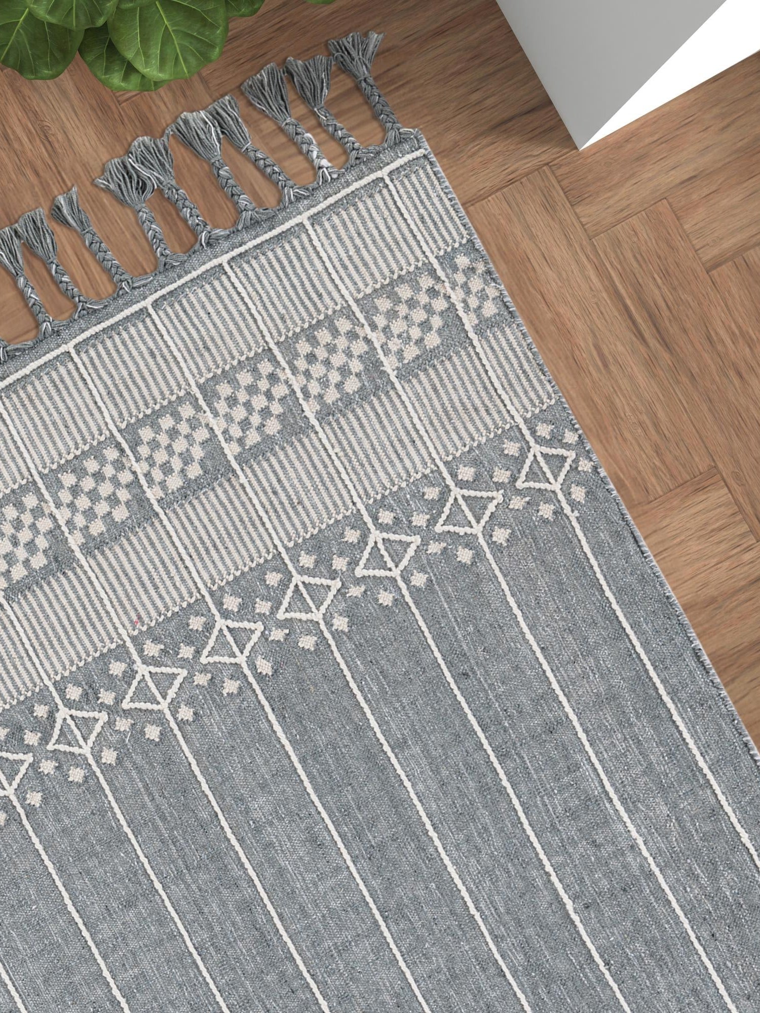 Cool Gray 7' 10 x 10' Eco Bohemian Indoor Outdoor Rectangle Area Rug Weather Resistant for Patio, Deck, Terrace, Balcony, Porch 100% Recycled PET Polyester Carpet Mat for Sale at Rug Engine