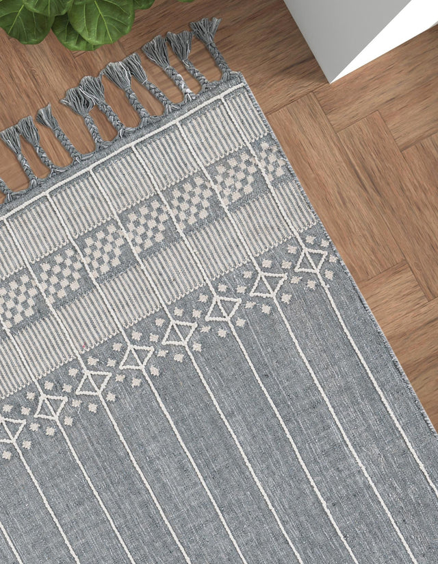 Cool Gray 7' 10 x 10' Eco Bohemian Indoor Outdoor Rectangle Area Rug Weather Resistant for Patio, Deck, Terrace, Balcony, Porch 100% Recycled PET Polyester Carpet Mat for Sale at Rug Engine