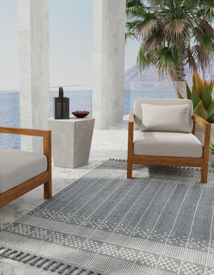 Cool Gray 4' 1 x 6' 1 Eco Bohemian Indoor Outdoor Rectangle Area Rug Weather Resistant for Patio, Deck, Terrace, Balcony, Porch 100% Recycled PET Polyester Carpet Mat for Sale at Rug Engine