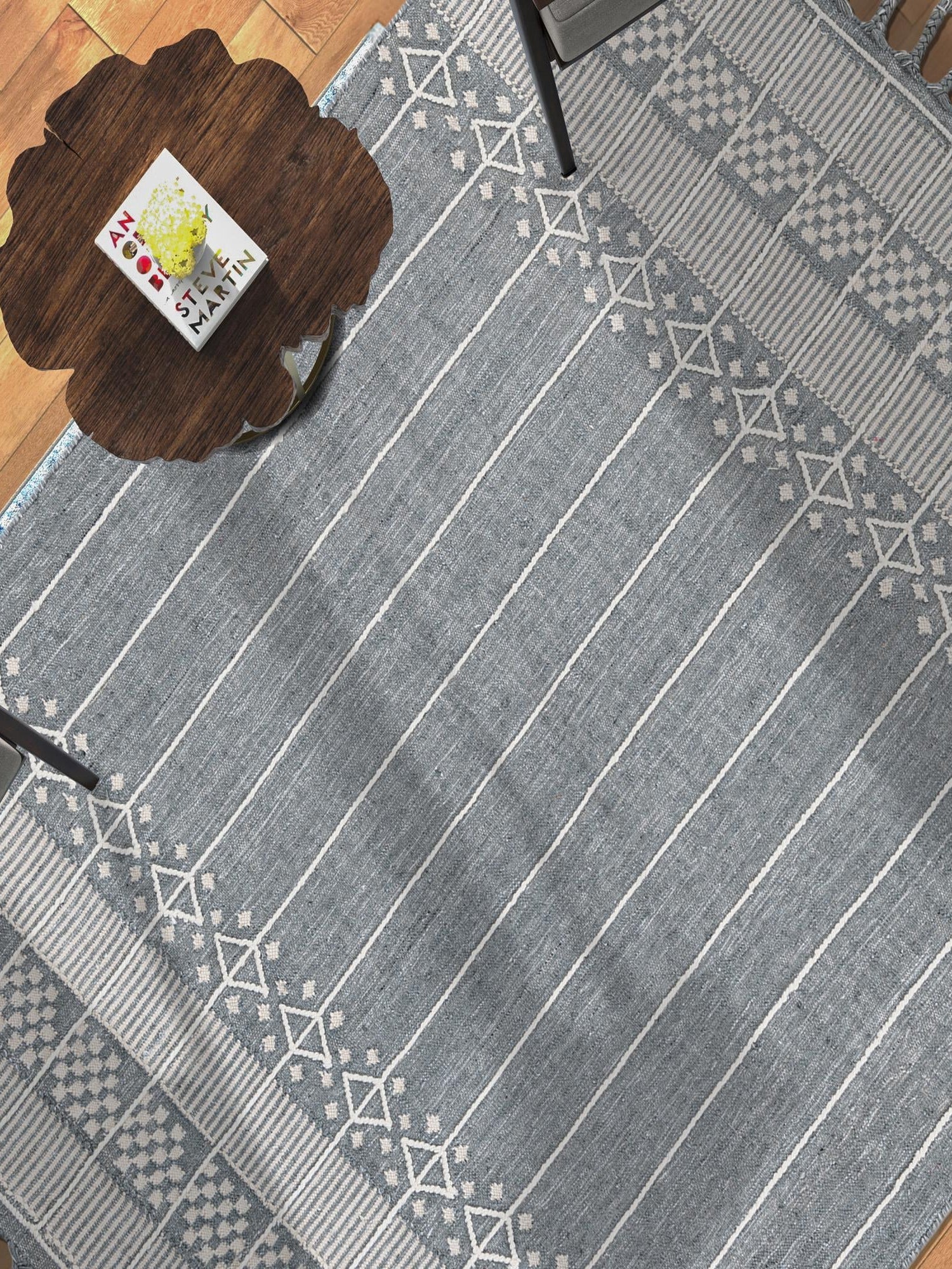 Cool Gray 9' x 12' Eco Bohemian Indoor Outdoor Rectangle Area Rug Weather Resistant for Patio, Deck, Terrace, Balcony, Porch 100% Recycled PET Polyester Carpet Mat for Sale at Rug Engine